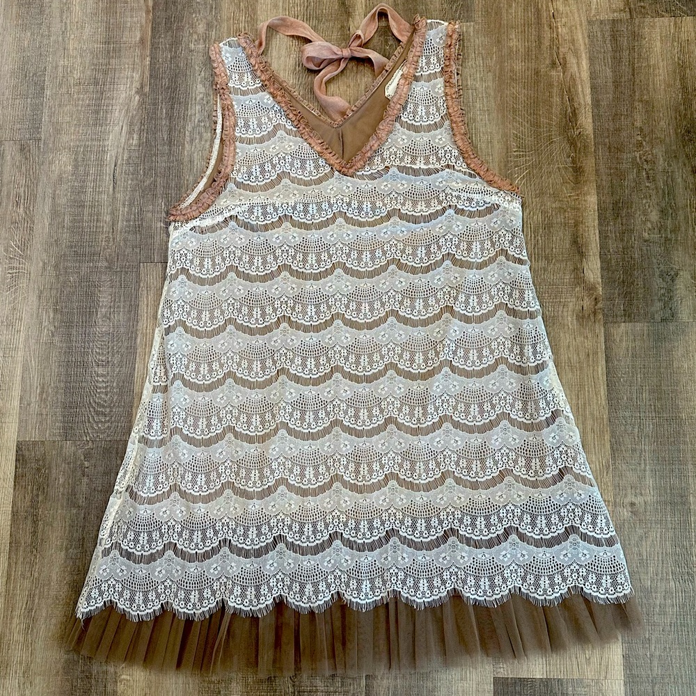 a’reve by Anthropology Lace Sleeveless Dress with back Bow Tie Size 1x